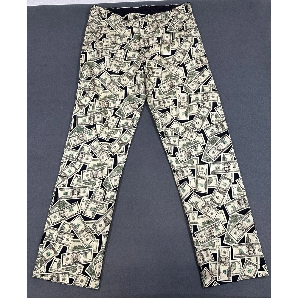 Loudmouth Golf Pants Black Over Print Dollar Bills Par 5 Money Mens Size 36x34